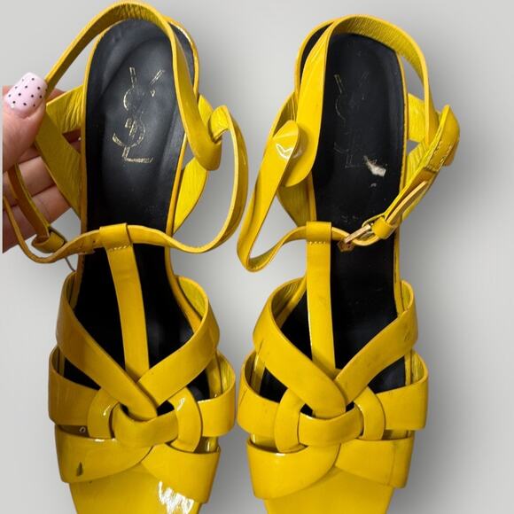 YSL, SAINT LAURENT TRIBUTE LEATHER PLATFORM HEEL SANDALS  Size 42 - Picture 3 of 16